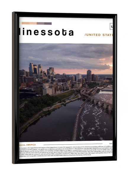 Poster mit schwarzem Rahmen "Zeitung aus Minnesota" artboxONE - Städte,Architektur