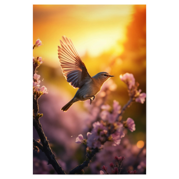 Poster 30x20 cm "Vogel fliegt im Frühlingsbaum" artboxONE - Natur,Tiere