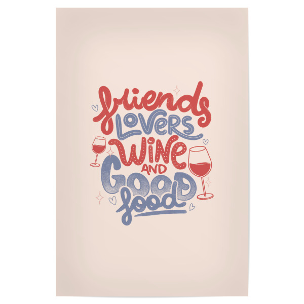 Poster 30x20 cm "Friends Lovers Wine and Good Food" artboxONE - Typografie,Essen & Trinken
