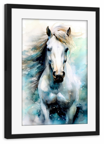 Poster mit Rahmen schwarz "Pferd Aquarellkunst M" artboxONE - Tiere - Pferd,Pferde,Tier,Aquarell,Malerei,Pony