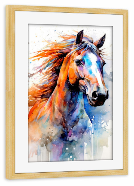 Poster mit Rahmen kiefer "Pferd Aquarellkunst L" artboxONE - Tiere - Pferd,Pferde,Tier,Aquarell,Malerei,Pony