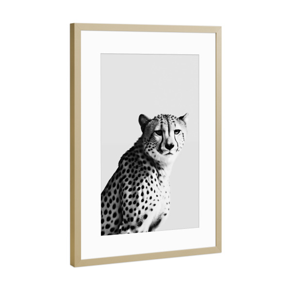 Poster mit Rahmen Gold "Gepard-Minimalist" artboxONE - Natur,Tiere,Schwarzweiß