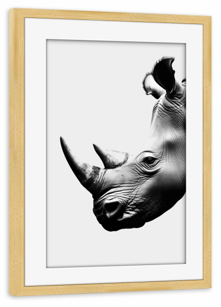Poster mit Rahmen kiefer "Nashorn-Minimalist" artboxONE - Tiere,Schwarzweiß