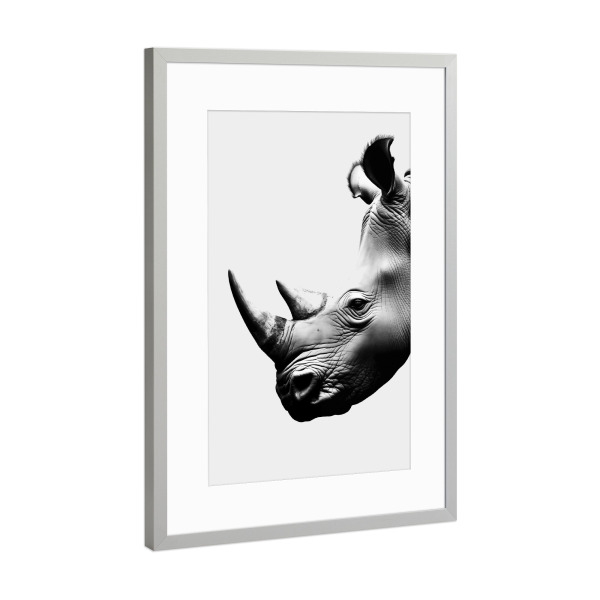 Poster mit Rahmen Silber "Nashorn-Minimalist" artboxONE - Tiere,Schwarzweiß