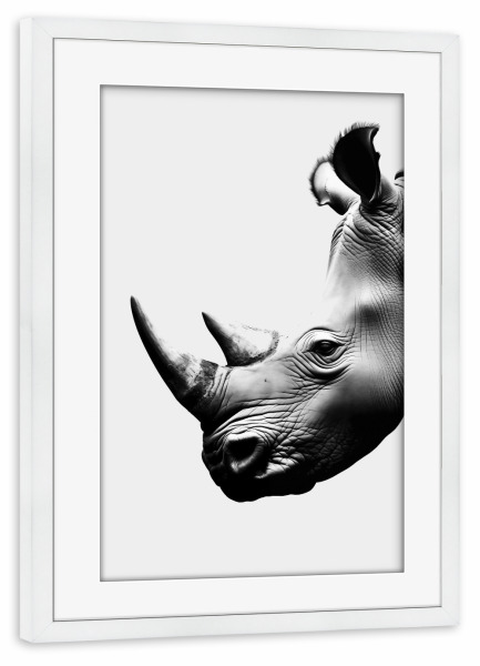 Poster mit Rahmen weiß "Nashorn-Minimalist" artboxONE - Tiere,Schwarzweiß