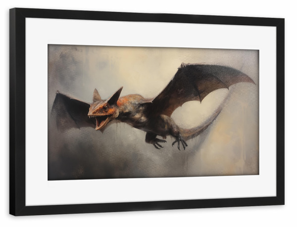 Poster mit Rahmen schwarz "Pterodaktylus" artboxONE - Natur,Tiere - Kunst,Groß,Dino,Dinosaurier,Fliegen,öl,Farbe,Gemälde,Pterodaktylus,Rex