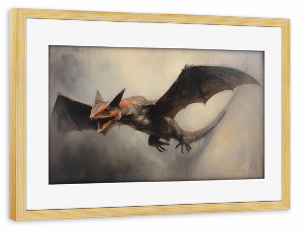 Poster mit Rahmen kiefer "Pterodaktylus" artboxONE - Natur,Tiere - Kunst,Groß,Dino,Dinosaurier,Fliegen,öl,Farbe,Gemälde,Pterodaktylus,Rex