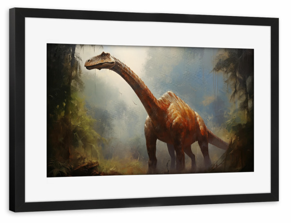 Poster mit Rahmen schwarz "Gemalter Diplodocus" artboxONE - Natur,Tiere - Kunst,Groß,Leinwand,Dino,Dinosaurier,Diplodocus,öl,Farbe,Gemälde,Rex