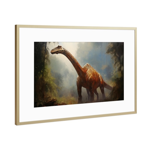 Poster mit Rahmen Gold "Gemalter Diplodocus" artboxONE - Natur,Tiere - Kunst,Groß,Leinwand,Dino,Dinosaurier,Diplodocus,öl,Farbe,Gemälde,Rex