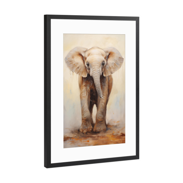 Poster mit Rahmen Schwarz (Metallic) "Elefantenbaby-Malerei" artboxONE - Natur,Tiere