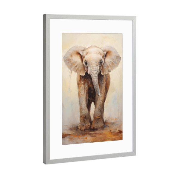 Poster mit Rahmen Silber "Elefantenbaby-Malerei" artboxONE - Natur,Tiere
