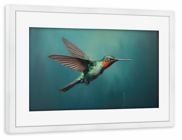 Poster mit Rahmen weiß "Bemalter Kolibri" artboxONE - Natur,Tiere - Tier,Kunst,Vogel,Kolibri,Impressionistisch,Natur,öl,Farbe,Gemälde
