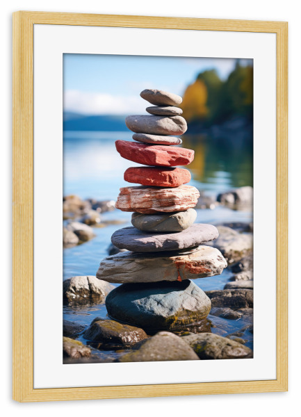 Poster mit Rahmen kiefer "Steinturm Steinmännchen" artboxONE - Natur