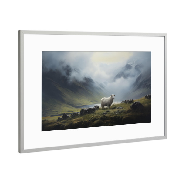 Poster mit Rahmen Silber "Schafe in Island" artboxONE - Natur,Tiere