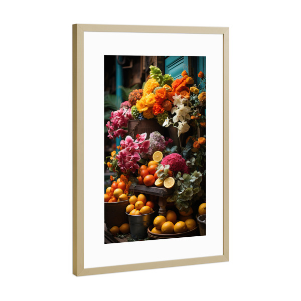 Poster mit Rahmen Gold "Blumenmarkt Stand" artboxONE - Essen & Trinken / Obst & Gemüse