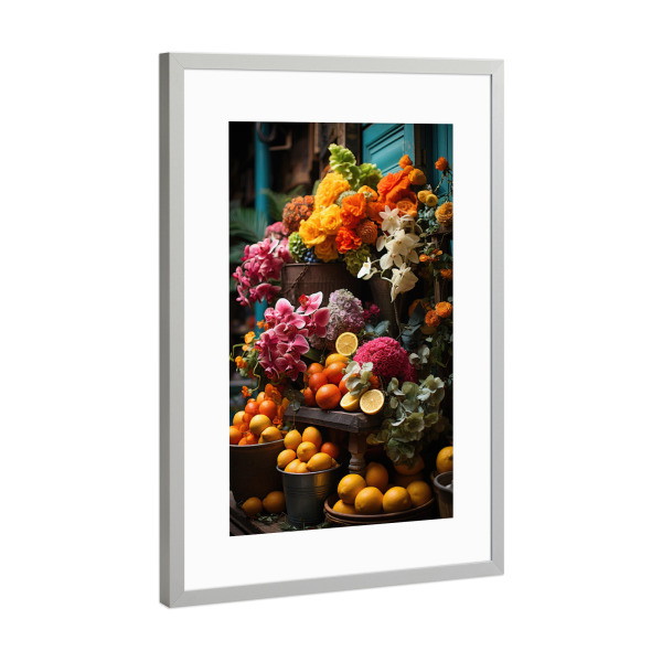 Poster mit Rahmen Silber "Blumenmarkt Stand" artboxONE - Essen & Trinken / Obst & Gemüse