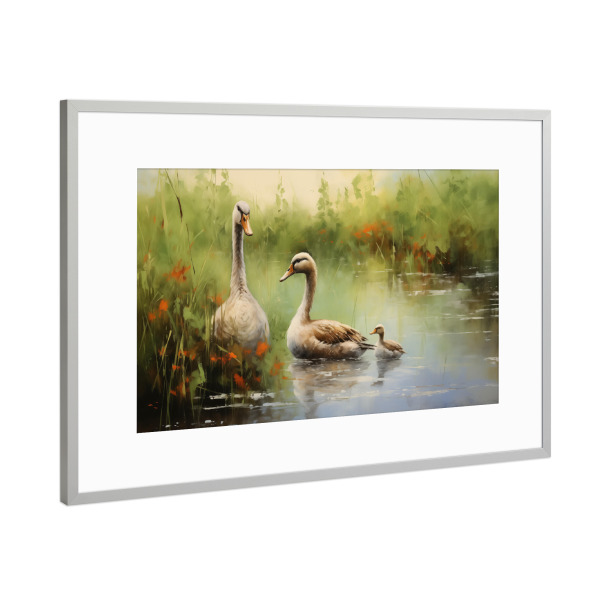 Poster mit Rahmen Silber "Entenfamilie" artboxONE - Natur,Tiere