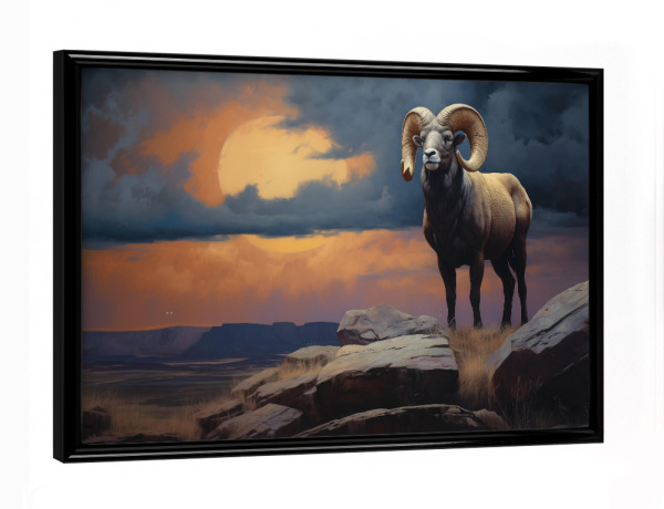 Poster mit schwarzem Rahmen "Widder bei Sonnenuntergang" artboxONE - Natur,Tiere
