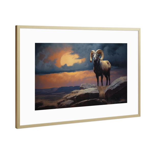 Poster mit Rahmen Gold "Widder bei Sonnenuntergang" artboxONE - Natur,Tiere