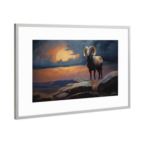 Poster mit Rahmen Silber "Widder bei Sonnenuntergang" artboxONE - Natur,Tiere