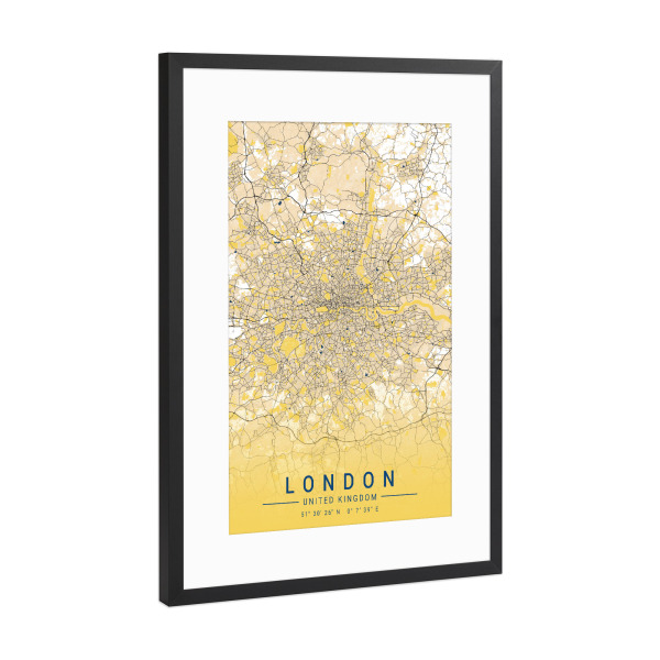 Poster mit Rahmen Schwarz (Metallic) "London Stadt City Map" artboxONE - Städte / London,Kartografie