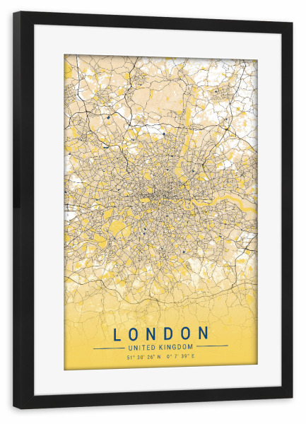 Poster mit Rahmen schwarz "London Stadt City Map" artboxONE - Städte / London,Kartografie