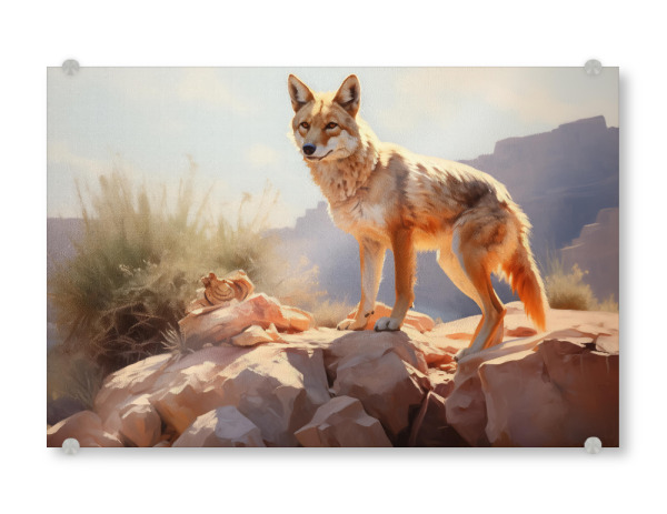 Acrylglasbild "Wüstenkojote" artboxONE - Natur,Tiere - Tier,Kunst,Leinwand,Kojote,Wüste,Fuchs,Impressionistisch,Natur,öl,Gemälde,Wildnis,Tierwelt