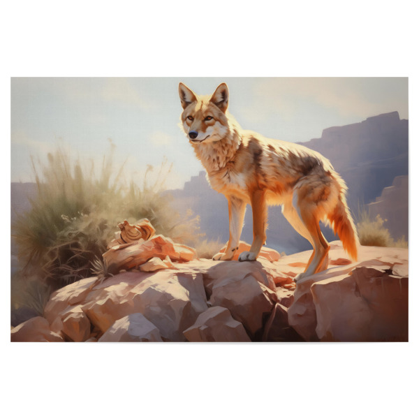 Poster "Wüstenkojote" artboxONE - Natur,Tiere - Tier,Kunst,Leinwand,Kojote,Wüste,Fuchs,Impressionistisch,Natur,öl,Gemälde,Wildnis,Tierwelt