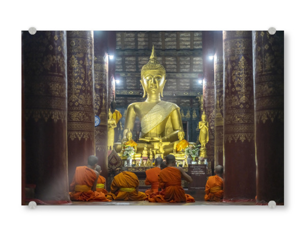 Acrylglasbild "Buddhistische Mönche beim Gebet" artboxONE - Reise / Asien - Buddha,Tempel,Wat pak khan khammungkhun,Luang prabang,Laos,Mönche,Asien