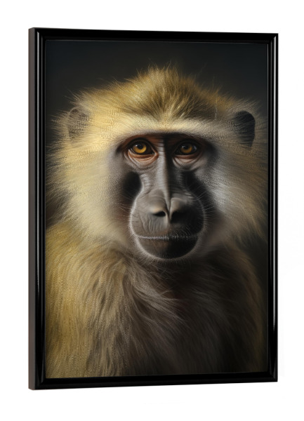 Poster mit schwarzem Rahmen "Pavian auf Schwarz" artboxONE - Natur,Tiere - Tier,Affe,Kunst,Pavian,Leinwand,Säugetier,Affe,öl,Gemälde,Porträt