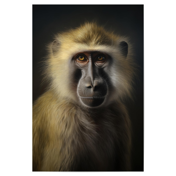 Poster 30x20 cm "Pavian auf Schwarz" artboxONE - Natur,Tiere - Tier,Affe,Kunst,Pavian,Leinwand,Säugetier,Affe,öl,Gemälde,Porträt