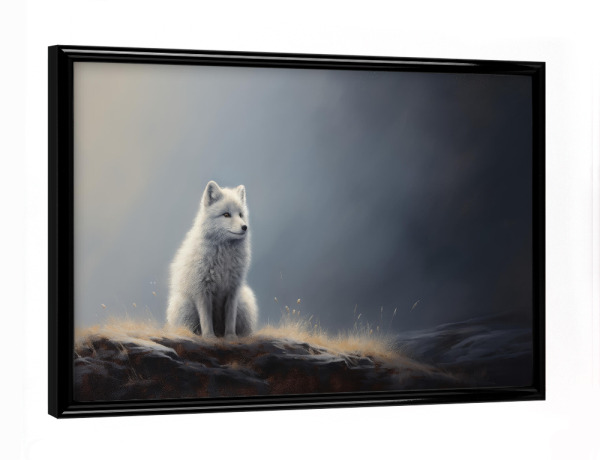 Poster mit schwarzem Rahmen "Polarfuchs auf Grau" artboxONE - Natur,Tiere