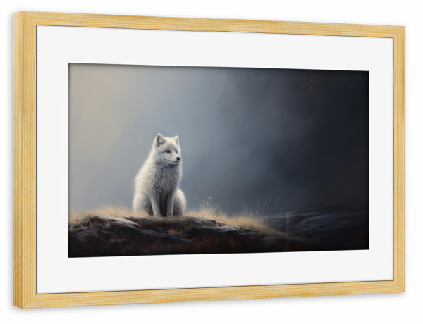 Poster mit Rahmen kiefer "Polarfuchs auf Grau" artboxONE - Natur,Tiere
