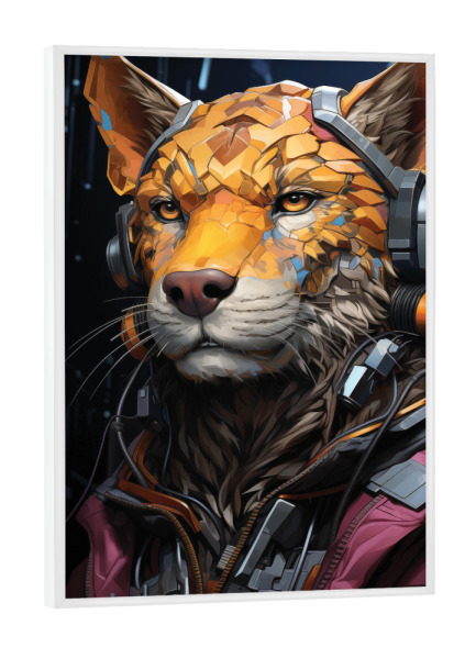 Poster mit weißem Rahmen "Cyberpunk-Jaguar" artboxONE - Tiere - Cyberpunk,Robotertiere,Futuristische tiere,Metalltiere,Manga,Cyberpunk-jaguar