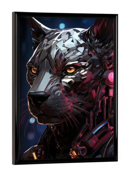 Poster mit schwarzem Rahmen "Cyberpunk Black Panther" artboxONE - Tiere