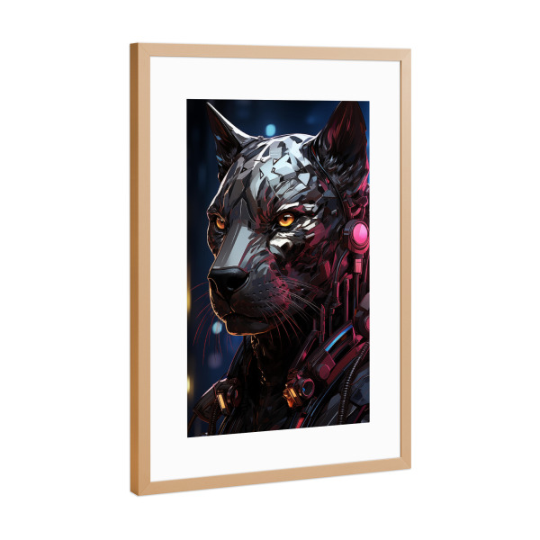 Poster mit Rahmen Kupfer "Cyberpunk Black Panther" artboxONE - Tiere
