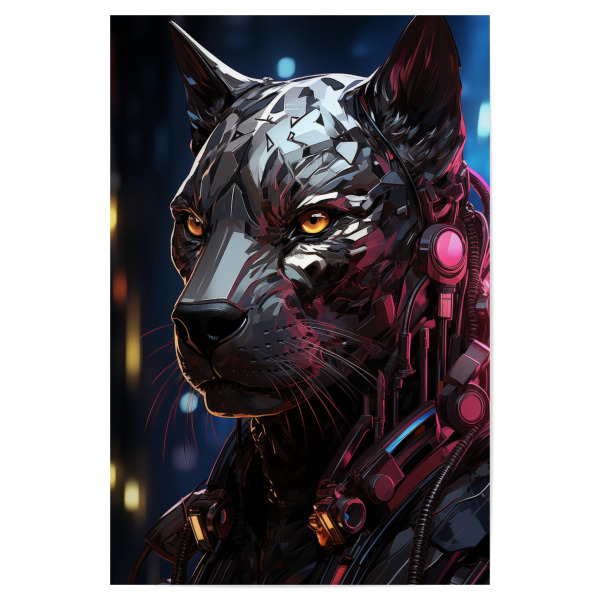 Poster 30x20 cm "Cyberpunk Black Panther" artboxONE - Tiere - Cyberpunk,Robotertiere,Futuristische tiere,Metalltiere,Manga,Cyberpunk black panther