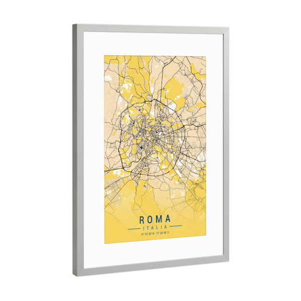 Poster mit Rahmen Silber "Rom CityPlan" artboxONE - Städte / Rom,Kartografie