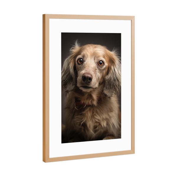 Poster mit Rahmen Kupfer "Niedliches Dackelporträt" artboxONE - Tiere - Tier,Bokeh,Niedlich,Dackel,Hund,Glücklich,Fotografie,Porträt,Lächelnd