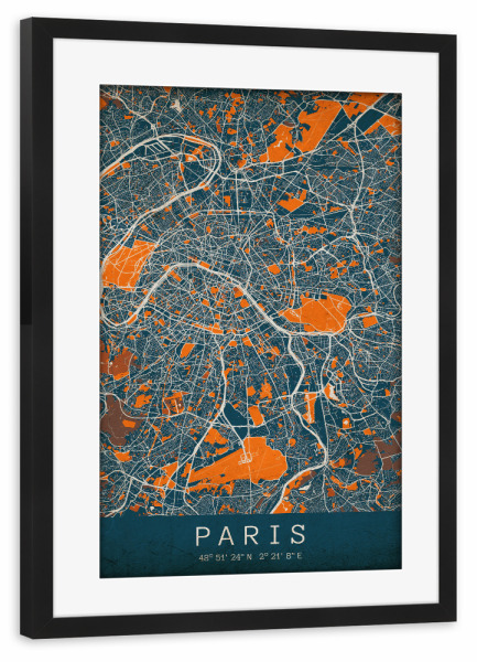 Poster mit Rahmen schwarz "Vintage City Map von Paris" artboxONE - Städte / Paris,Kartografie