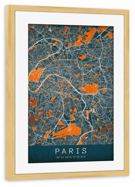 Poster mit Rahmen kiefer "Vintage City Map von Paris" artboxONE - Städte / Paris,Kartografie