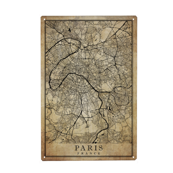 Holzbild "Paris als Vintage Stadtplan" artboxONE - Städte / Paris,Kartografie