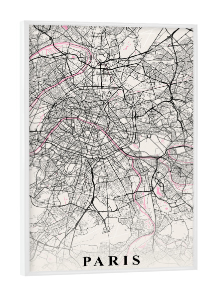 Poster mit weißem Rahmen "Stadtplan Paris" artboxONE - Städte / Paris,Kartografie