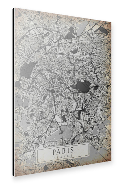 Alu-Dibond "Vintage Map von Paris" 30x20 cm artboxONE