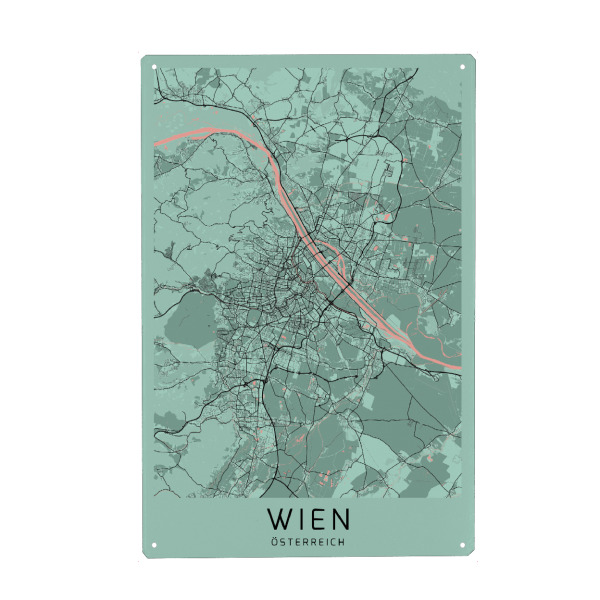 Metall Poster "Map Stadt Wien" artboxONE - Städte / Wien,Kartografie