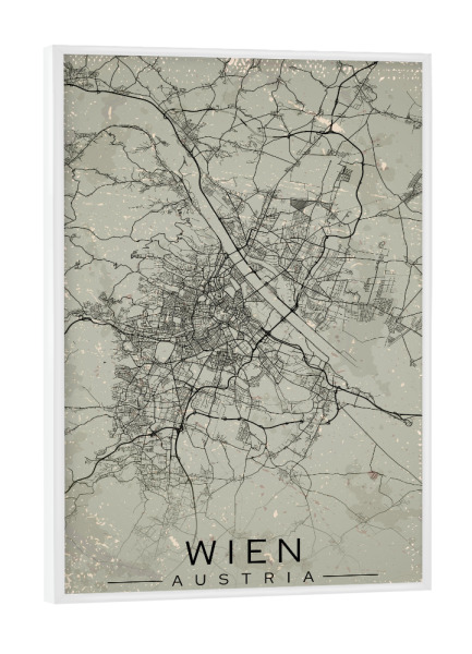 Poster mit weißem Rahmen "Wiener Vintage City Karte" artboxONE - Städte / Wien,Kartografie