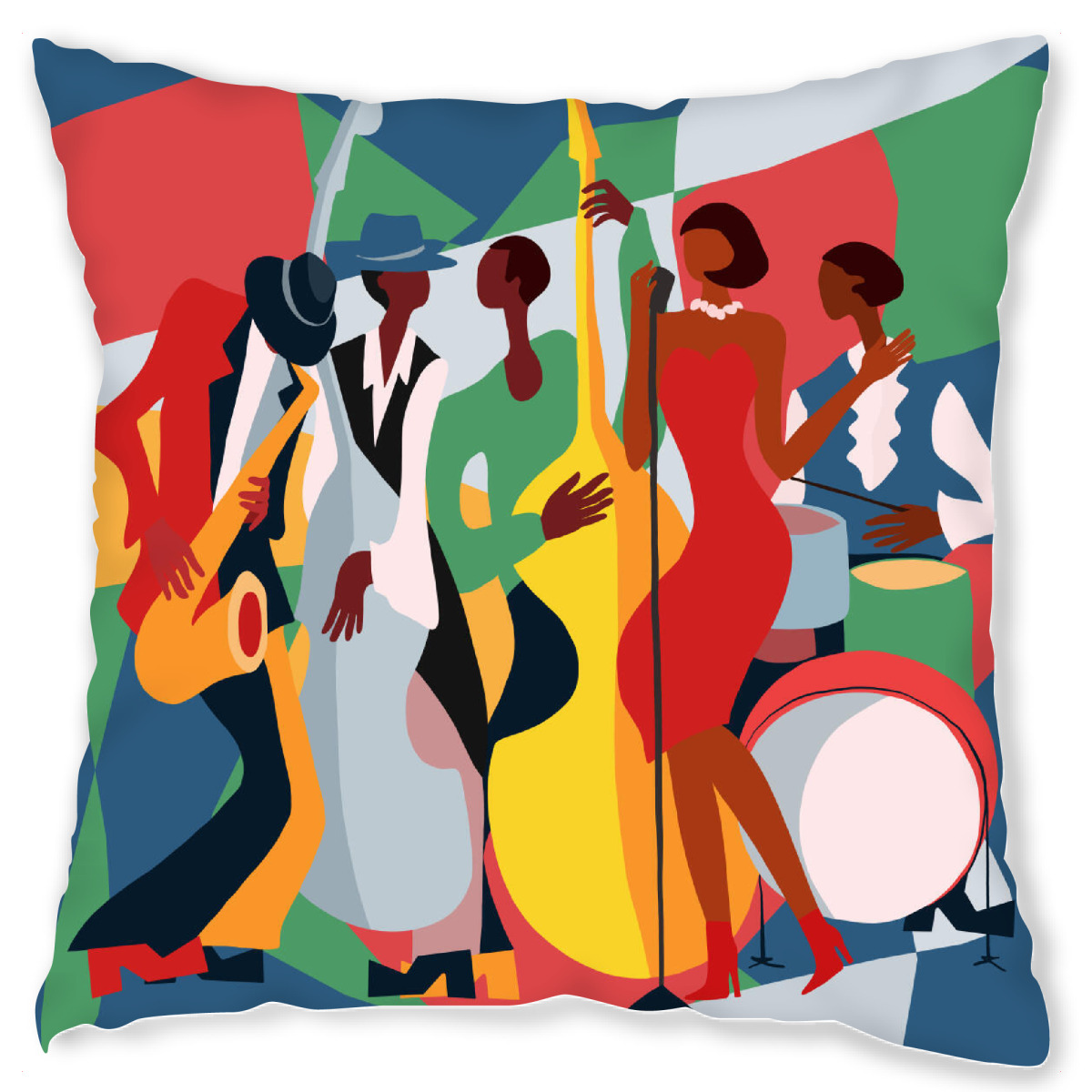 Design-Kissen "Jazz Art" artboxONE - Musik - Jazz,Jazz band,Colorful,Music,Modern home decor,Cubism,Gift idea,Music art,Soul and blues,Red and blue