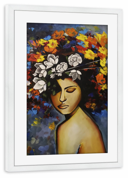 Poster mit Rahmen weiß "Nature Connection ja" artboxONE - Natur,Floral,Menschen - Verbindung mit der natur,Natur,Malerei,Floral,Frau,Kollage