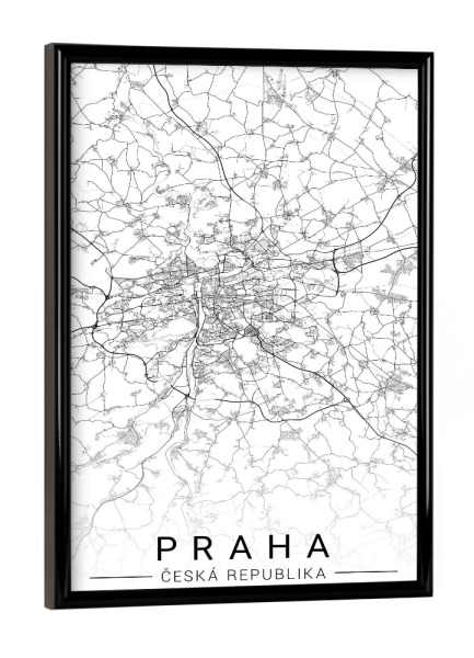 Poster mit schwarzem Rahmen "City Map Prag" artboxONE - Schwarzweiß,Städte / Prag,Kartografie