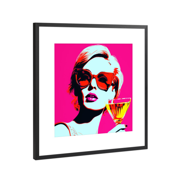 Poster mit Rahmen Schwarz (Metallic) "PARTY WINAB" artboxONE - Abstrakt,Fashion,Für Mama - Cocktail,Rosa,Frau,Pop-art,Kunst,Porträt